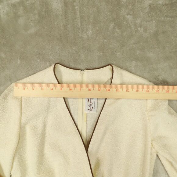 Leslie Fay Vintage 1970s Ivory Brown Trim Cross Front Dress Union Made size 8 - Picture 6 of 13